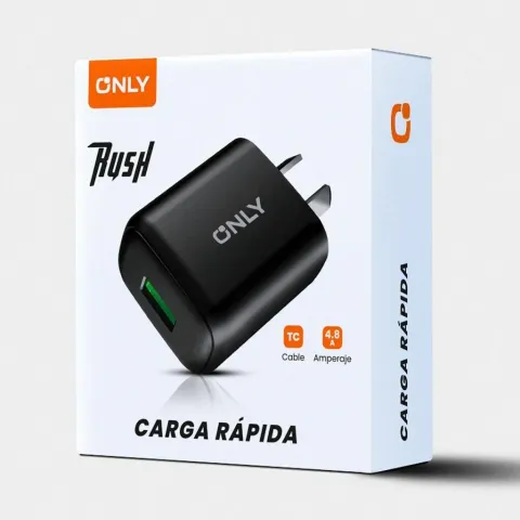 CARGADOR 220V MODO-018 4.8A - RUSH - 1USB + CABLE V8 - ONLY - NEGRO