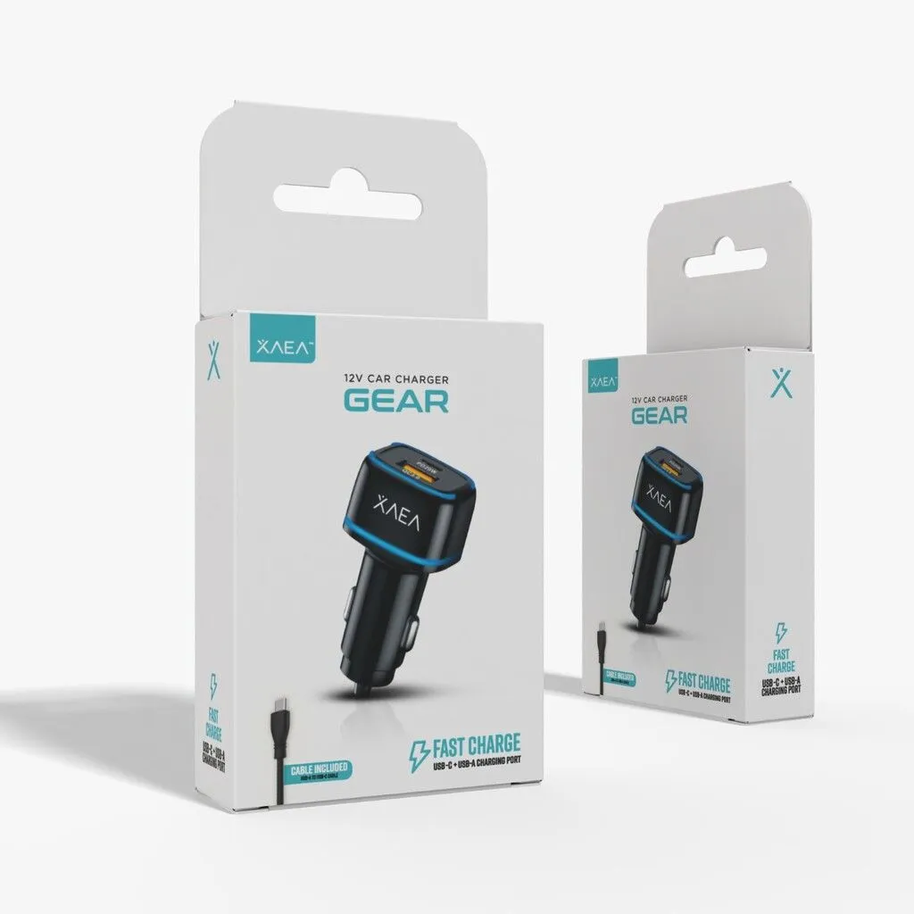 CARGADOR 12V GEAR MODS-504 - 1 USB 1 TC + CABLE TIPO C - ONLY - NEGRO