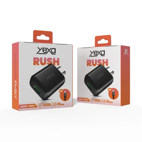 CARGADOR 220V 4.8A RUSH 1USB + CABLE V8 MODY-00FO - YEXA - NEGRO
