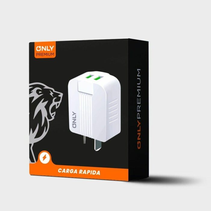 CARGADOR 220V MODO-006 - 2USB + CABLE TIPO C - ONLY PREMIUM - BLANCO