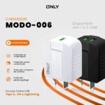 ADAPTADOR-CARGADOR 220V MODO-006 - 2USB - ONLY - BLANCO - Imagen 3