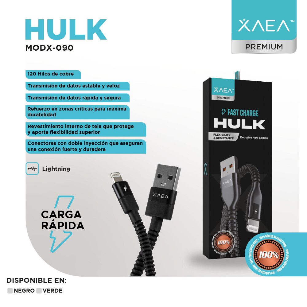CABLE USB MODX-090 HULK LIGHTNING - XAEA - NEGRO CABLE USB MODX-090 HULK LIGHTNING - XAEA - NEGRO - Imagen 4