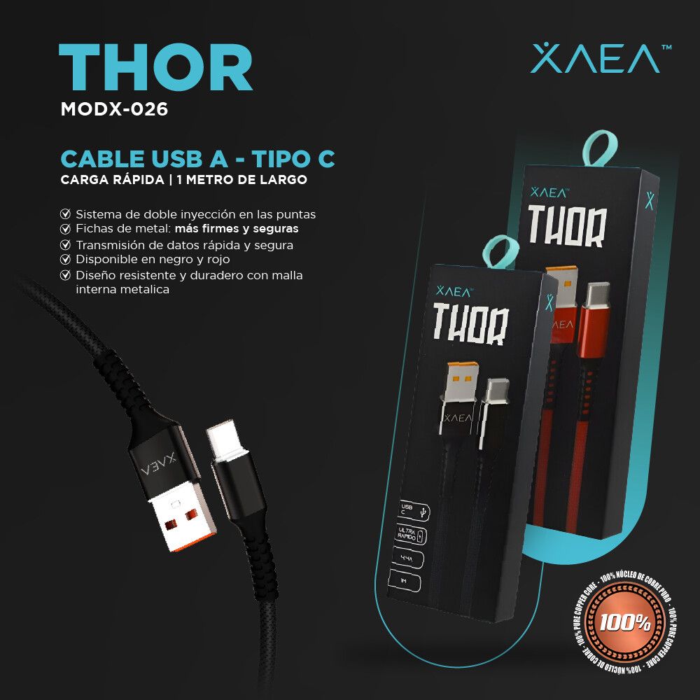 CABLE USB MODX-026 THOR TIPO C - XAEA - NEGRO CABLE USB MODX-026 THOR TIPO C - XAEA - NEGRO - Imagen 3