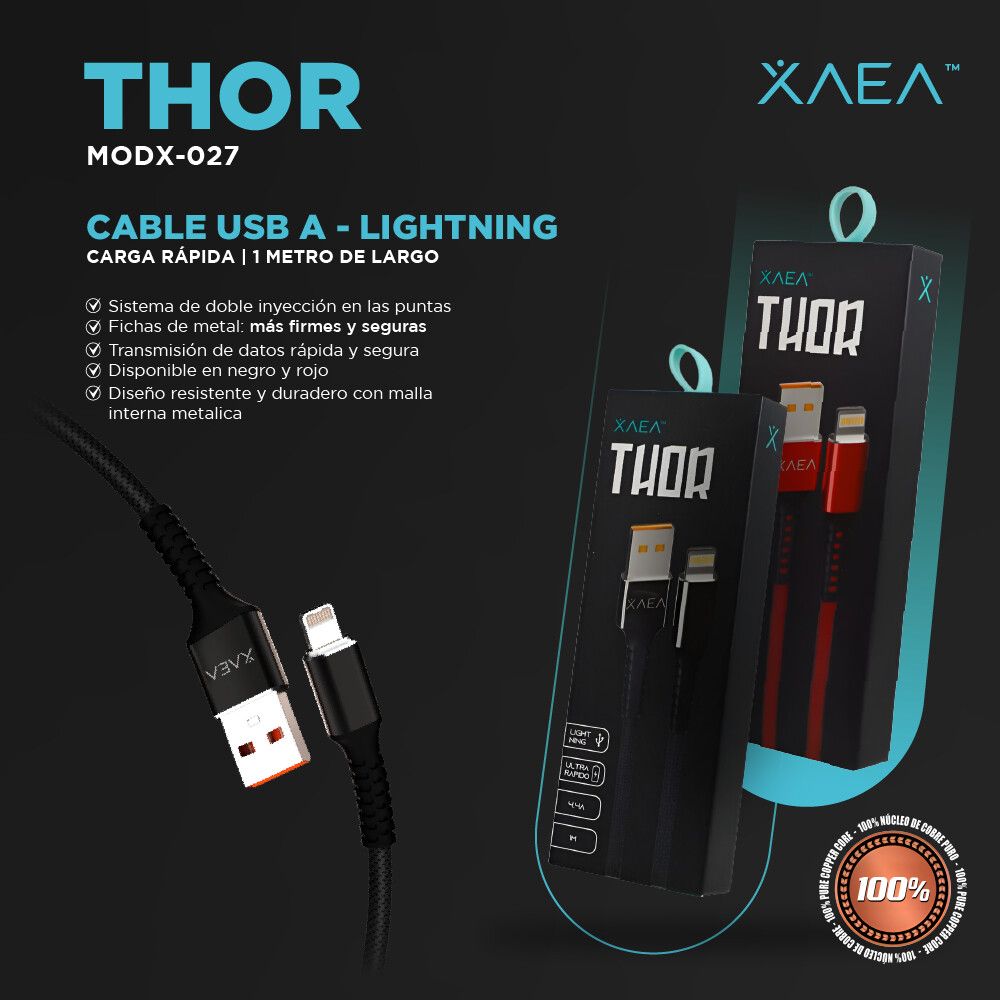CABLE USB MODX-027 THOR LIGHTNING - XAEA - NEGRO CABLE USB MODX-027 THOR LIGHTNING - XAEA - NEGRO - Imagen 3