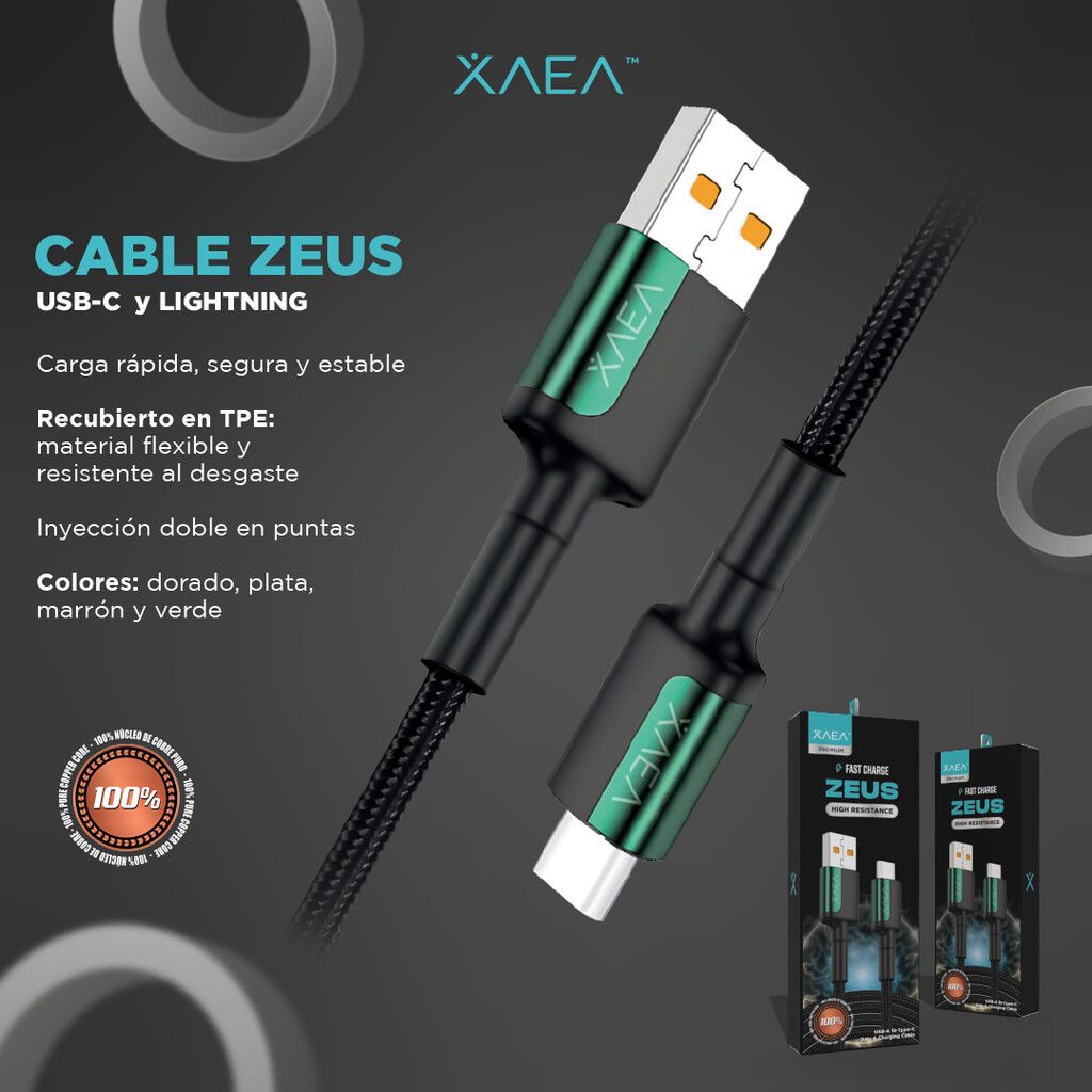 CABLE USB TIPO C MODX-103 - ZEUS - XAEA - VERDE CABLE USB TIPO C MODX-103 - ZEUS - XAEA - VERDE - Imagen 3