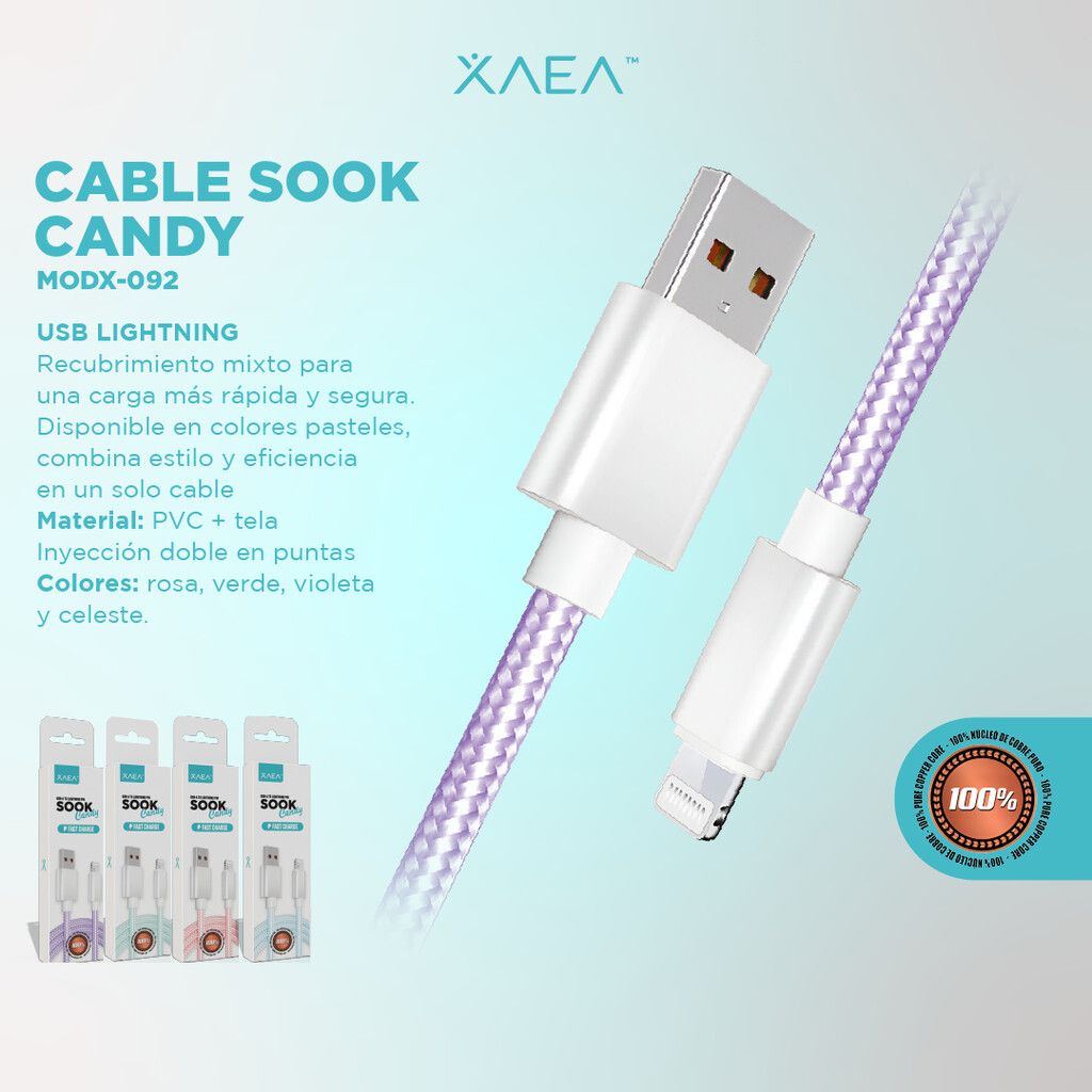 CABLE USB LIGHTNING MODX-092 - SOOK CANDY - XAEA - VIOLETA CABLE USB LIGHTNING MODX-092 - SOOK CANDY - XAEA - VIOLETA - Imagen 3